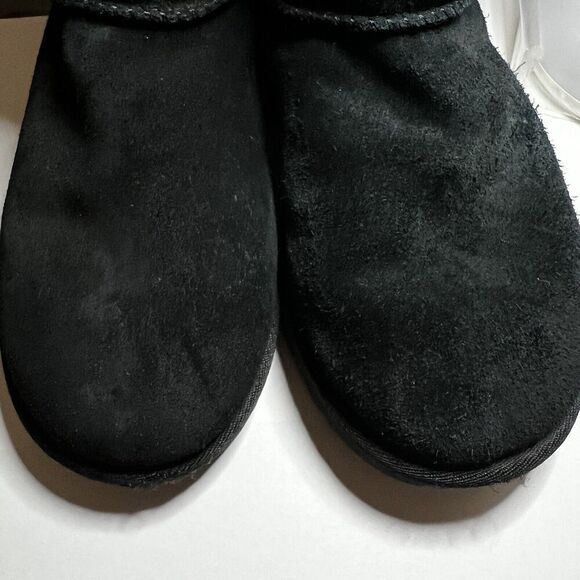UGG Short Black Suede Winter Boots Womens 6 Pull On Sherpa Lining Comfort Casual - Picture 12 of 12